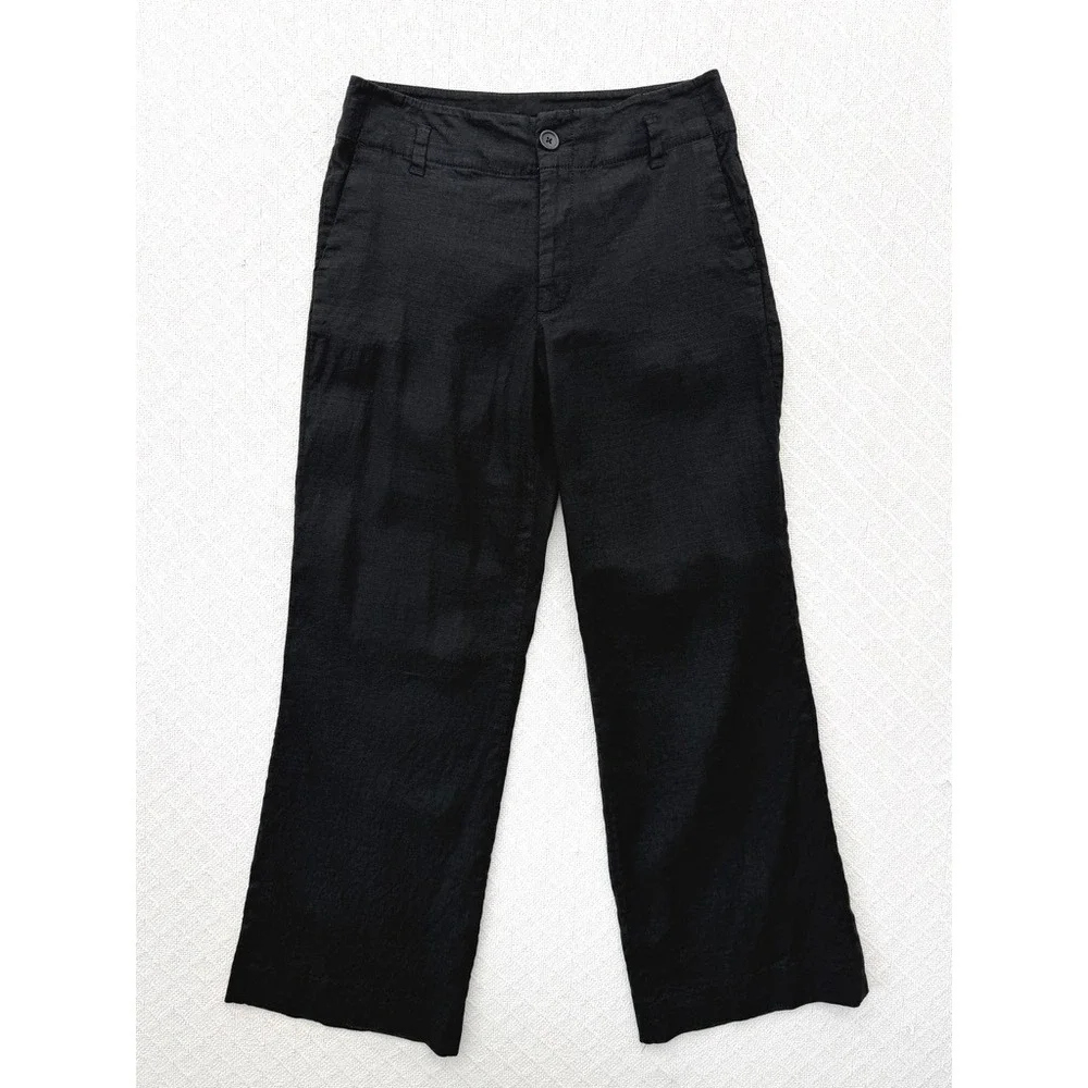 Banana Republic Harrison Black Stretch Linen Pants Straight Leg Mid Rise Size 2